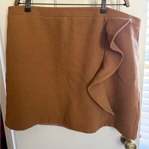 J. Crew Wool Blend Asymmetrical Brown Skirt with Ruffle